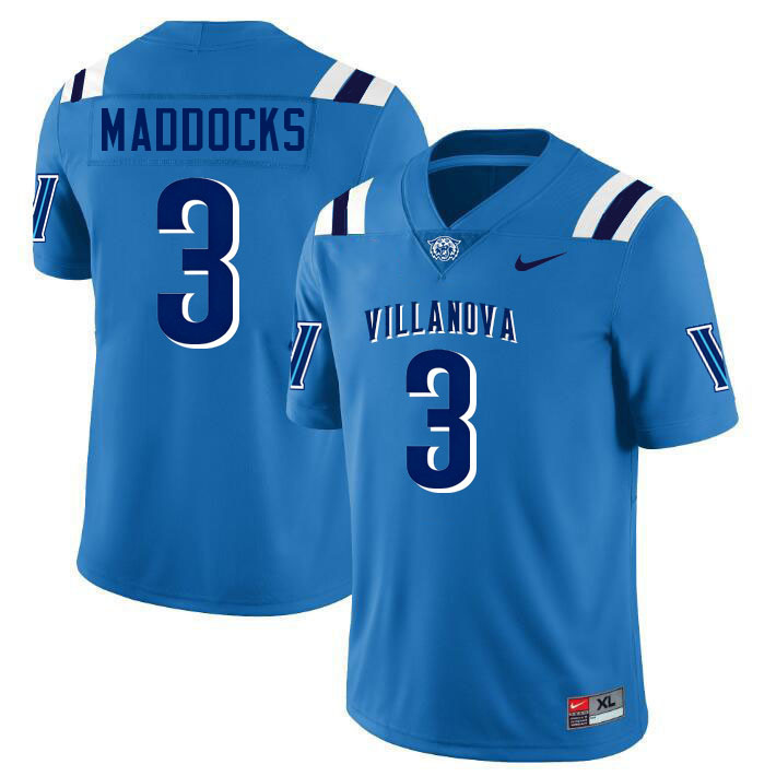 Villanova Wildcats #3 Tanner Maddocks College Football Jerseys,Uniforms-Light Blue